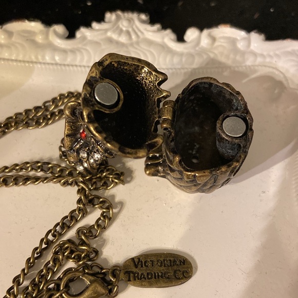 Owl Magnetic Locket Pendant Statement Necklace w/ Crystals, BOHO, Halloween Goth - Picture 6 of 8